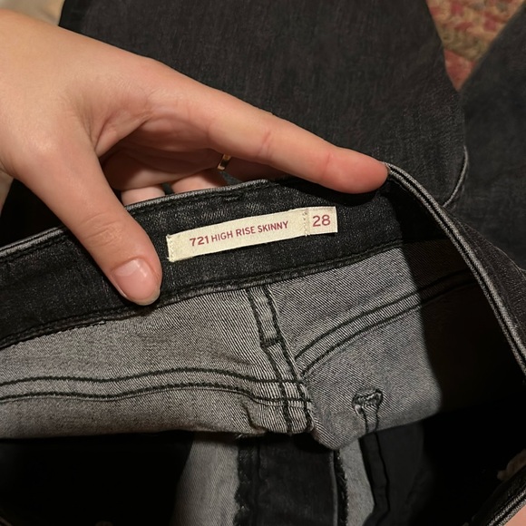 LEVIS BLACK 721 HIGH RISE STRETCH SKINNY JEANS TWO TONE STRIPE - Picture 3 of 6